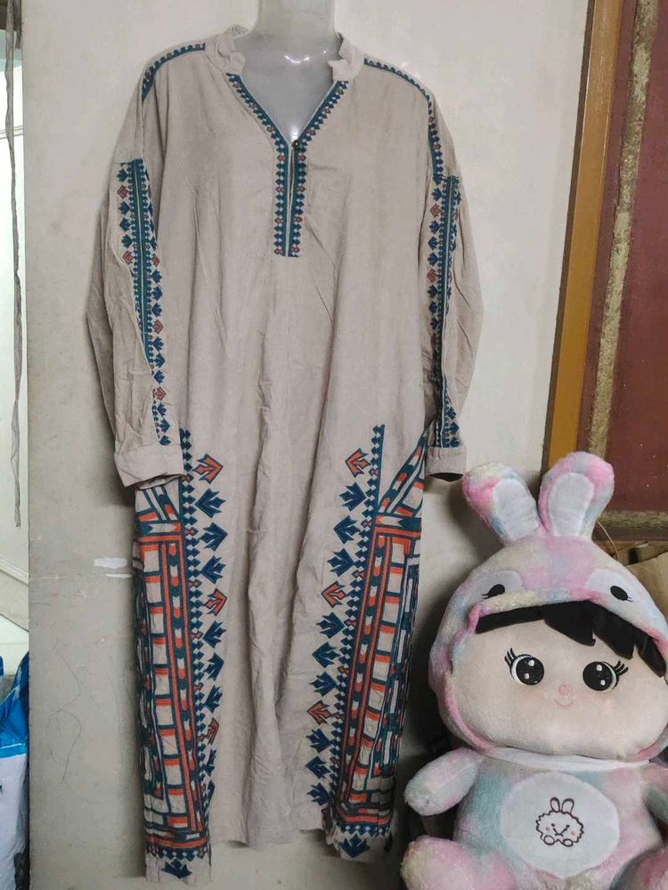 Embroidered Suede Ethnic Dress for Early Winter