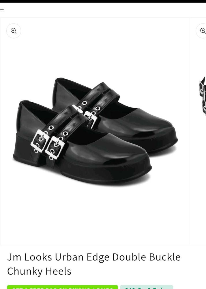 Black Double Buckle Chunky Platform Heels