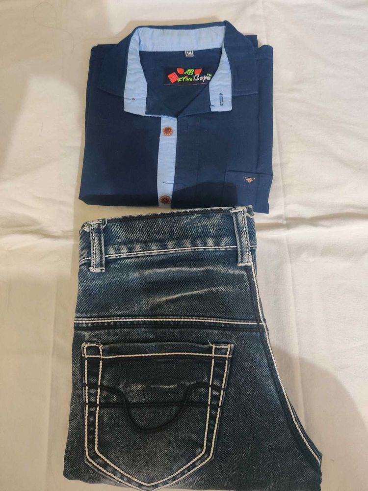 🔀Boy 10-12 Yrs Navy Shirt &amp; Black Jeans