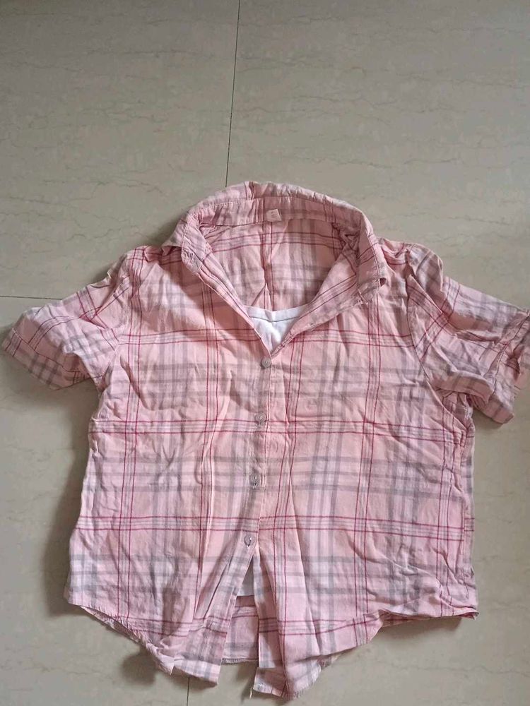 Pink Plaid Button-Up Shirt and pant
