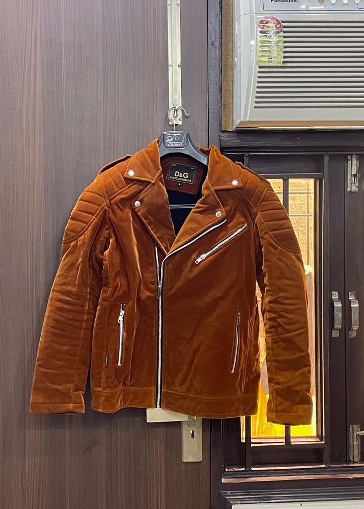 Men's Brown Velvet Biker Jacket