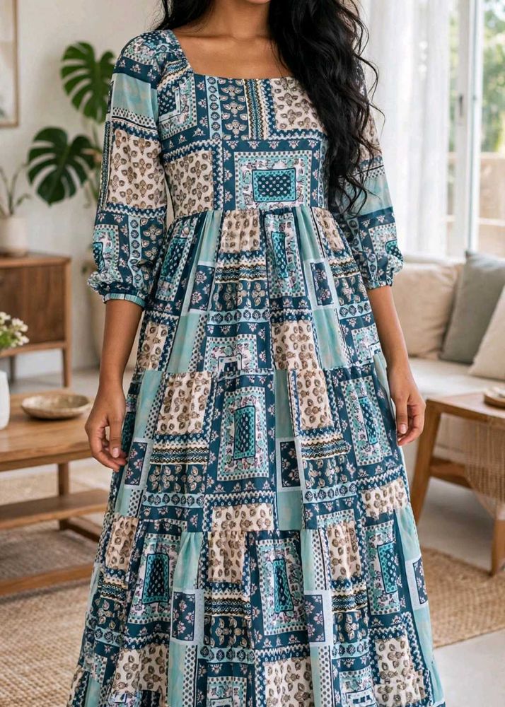 Boho Patchwork Tiered Midi Dress