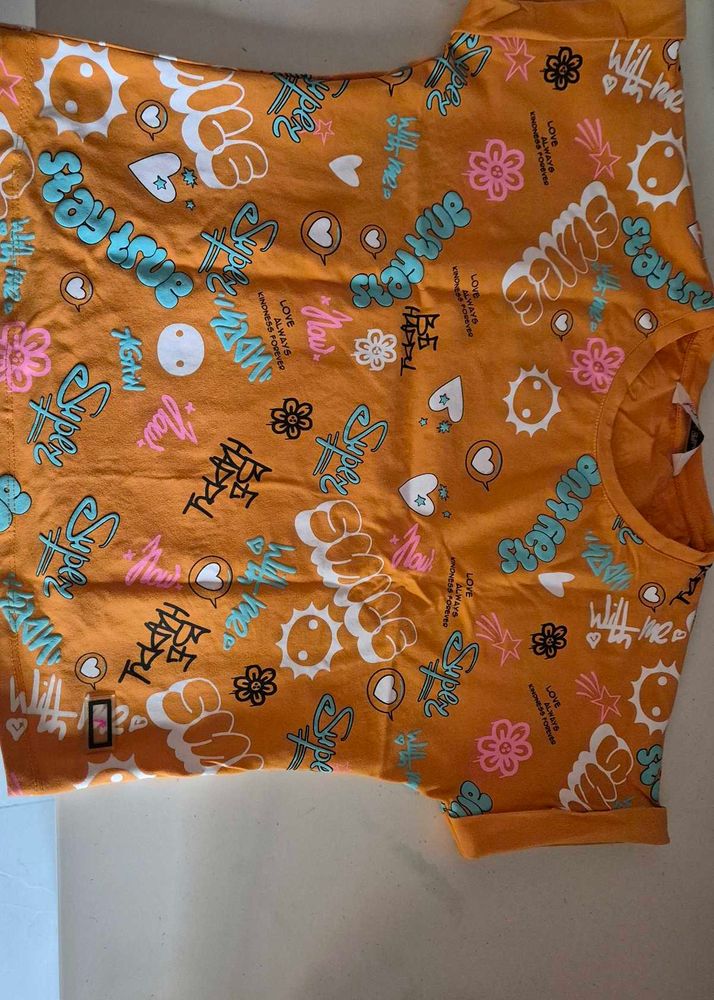 Funky Graphic Print Orange T-Shirt