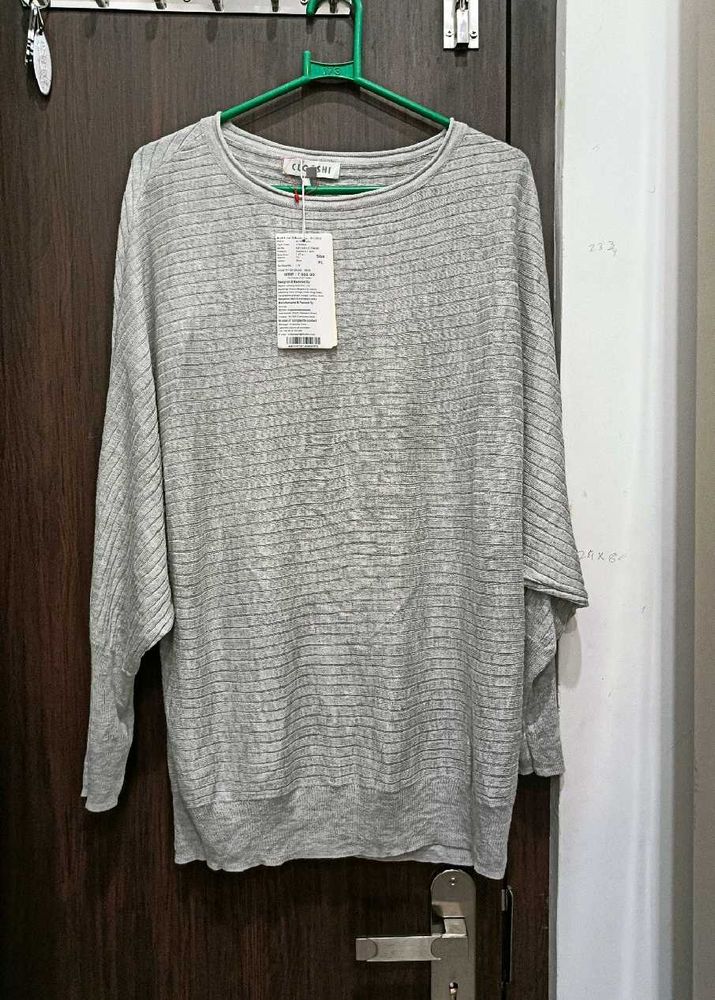 Gray Striped Casual Pullover Top