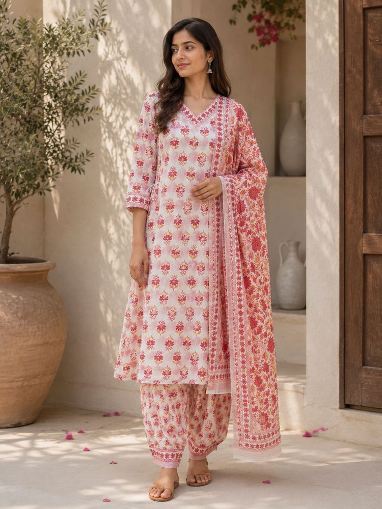 Elegant Pink Floral Kurta Set