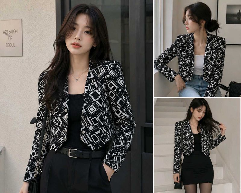 Stylish Geometric Print Cropped Blazer