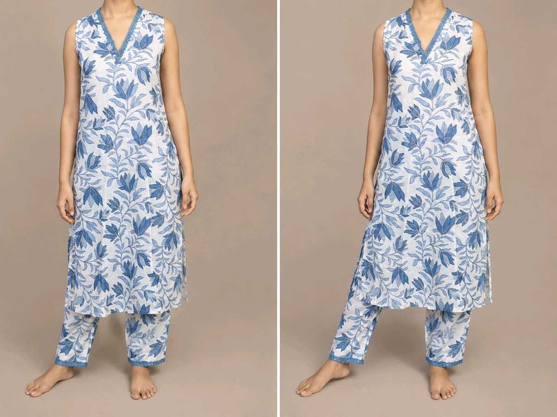 Blue Floral Kurta Set
