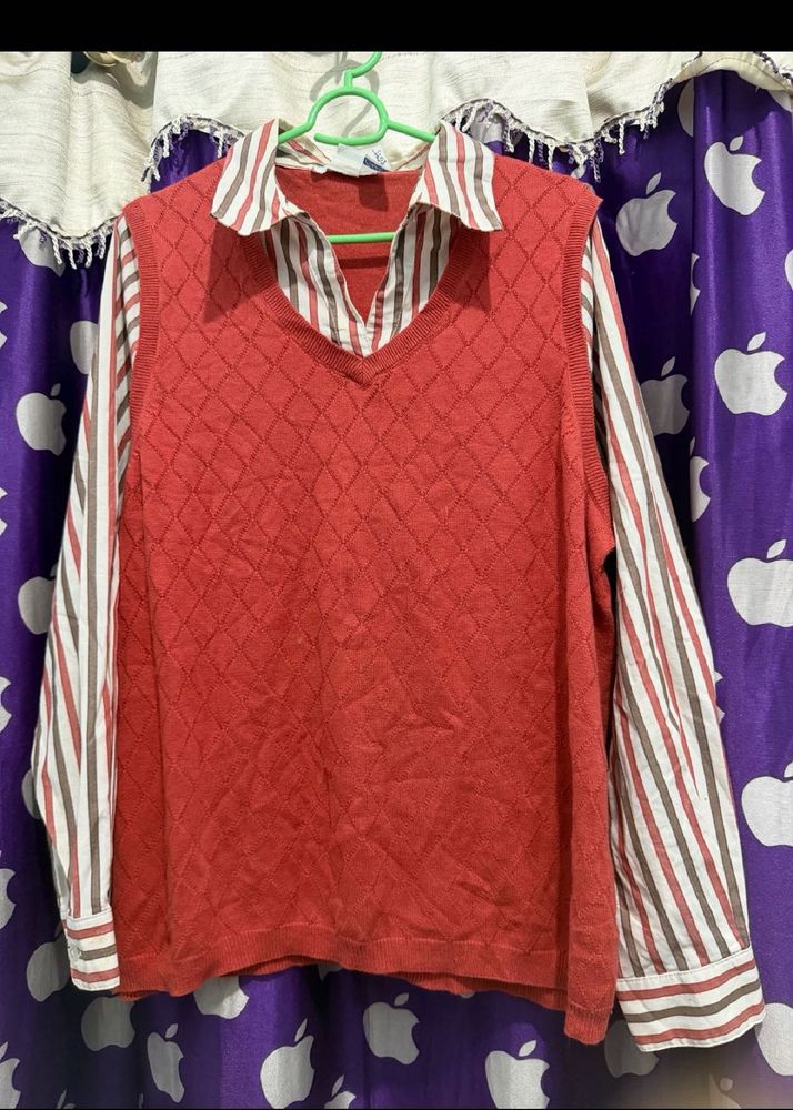 Vintage Red Argyle Sweater Vest attached shirt