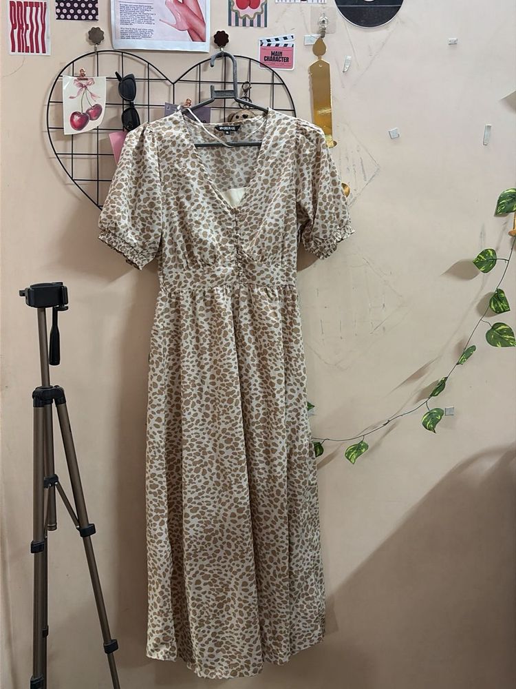 Leopard Print midi slit Dress