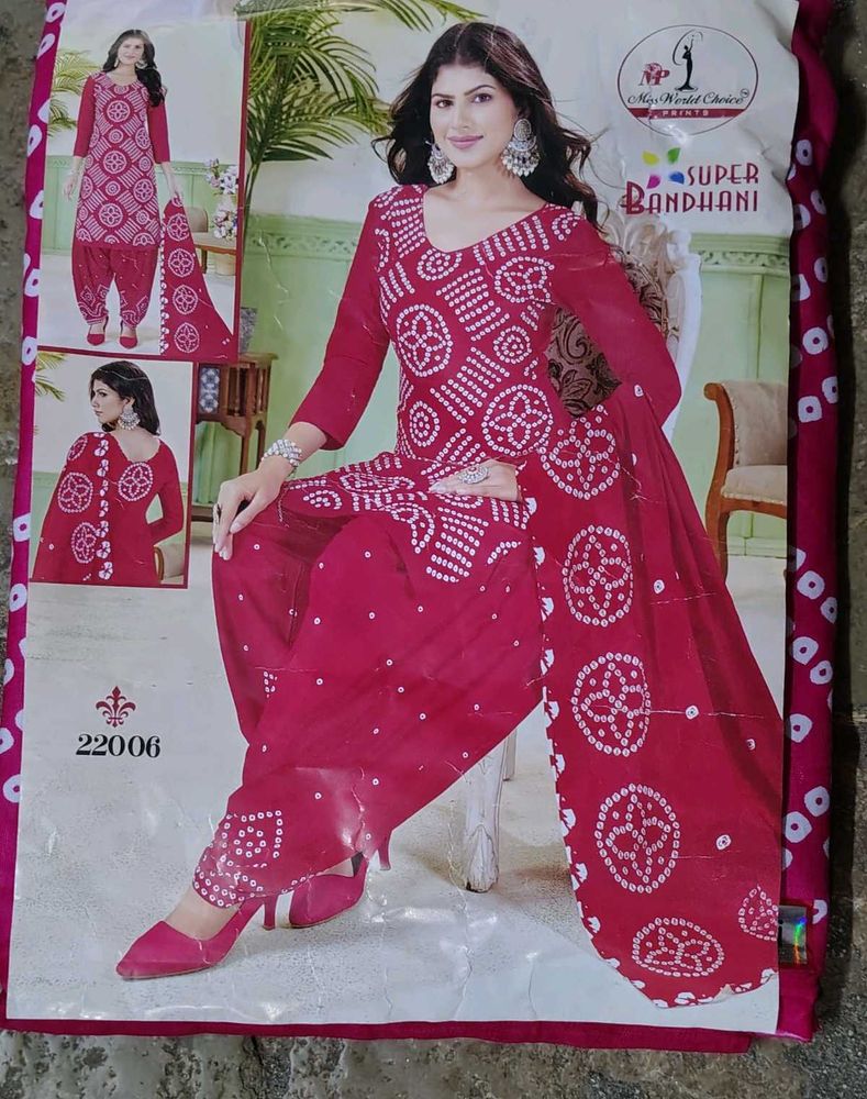 Pink Bandhani printed Dress Material
