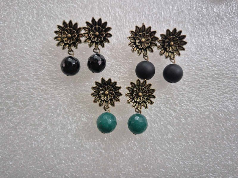 Vintage Floral Stone Earrings - New