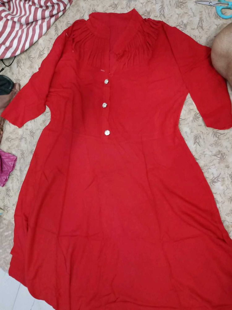 Red Ethnic Kurta with Unique Neckline