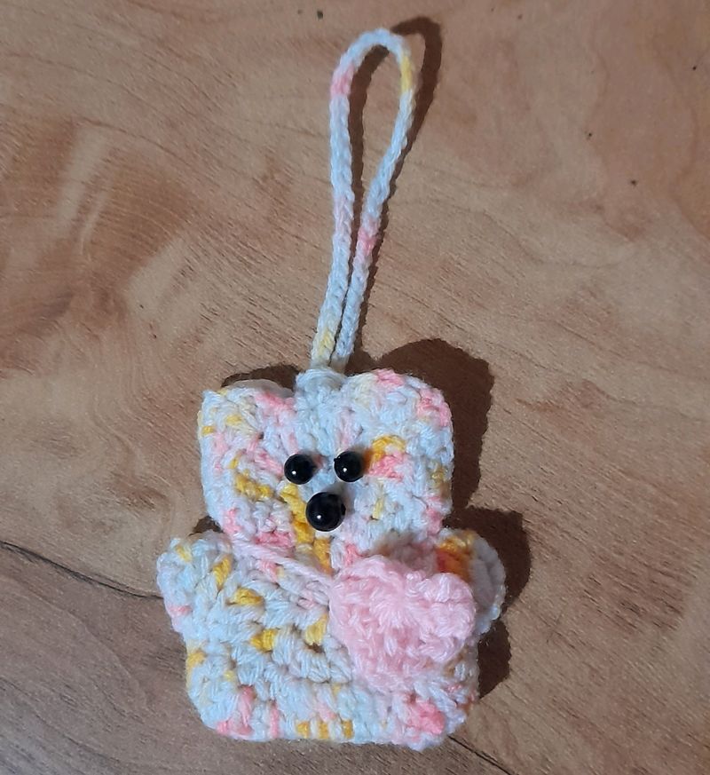 Crochet Mini Teddy Bear Pouch Cum Keychain