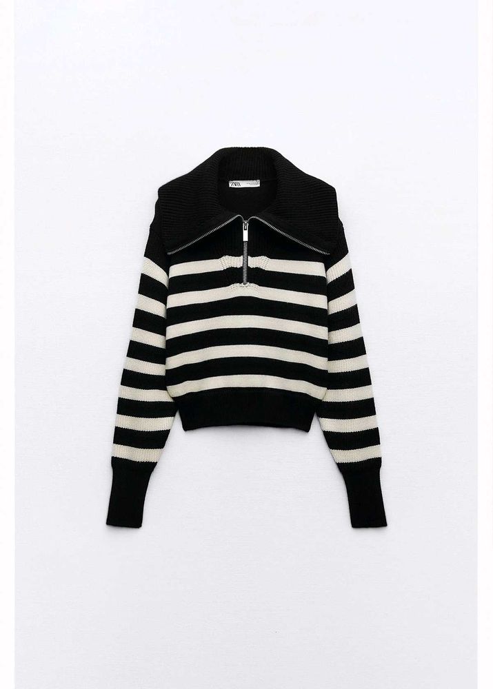 ZARA Striped Quarter-Zip Sweater
