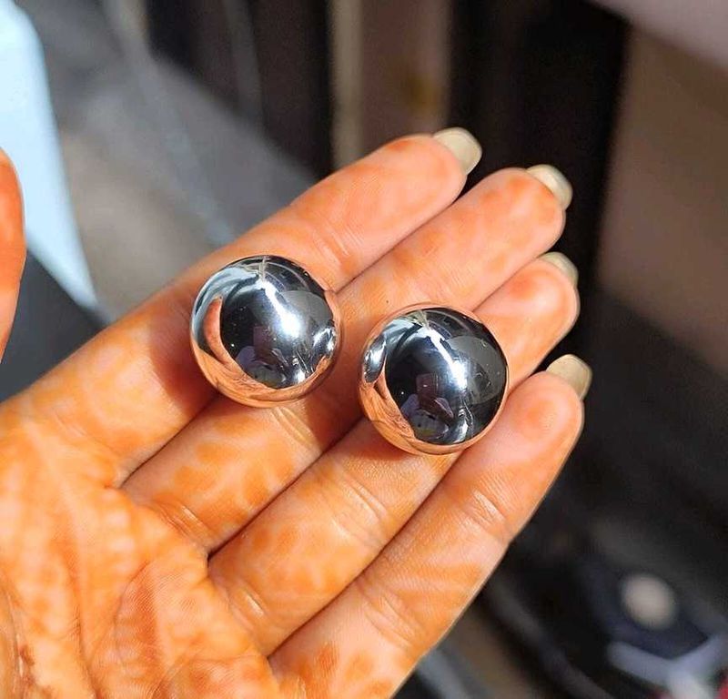 chunky metallic steel Silver Ball Earrings y2k