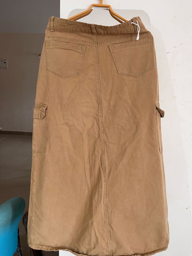 Brown Cargo Maxi Skirt