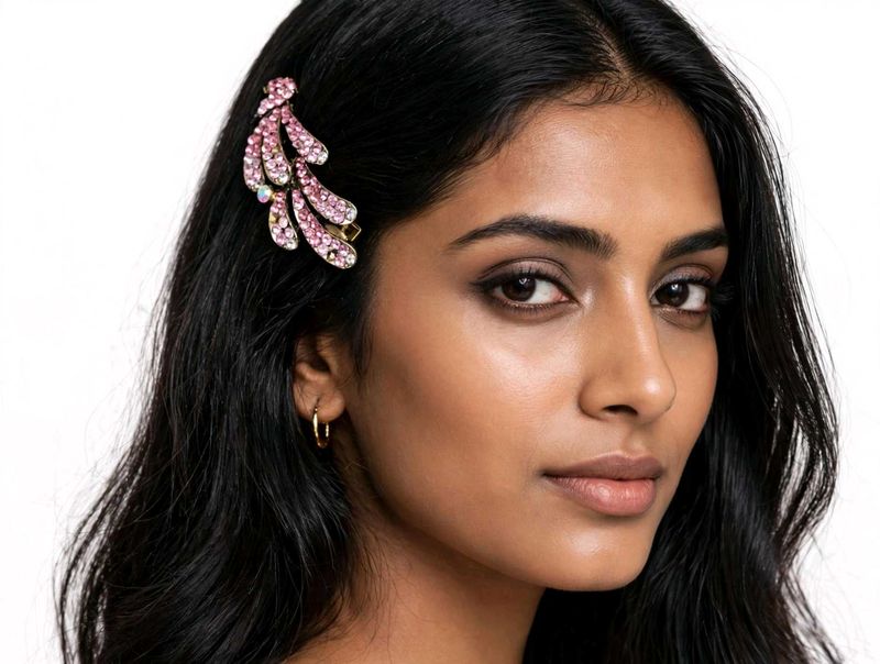 Sparkling Pink Leaf Hair Clip