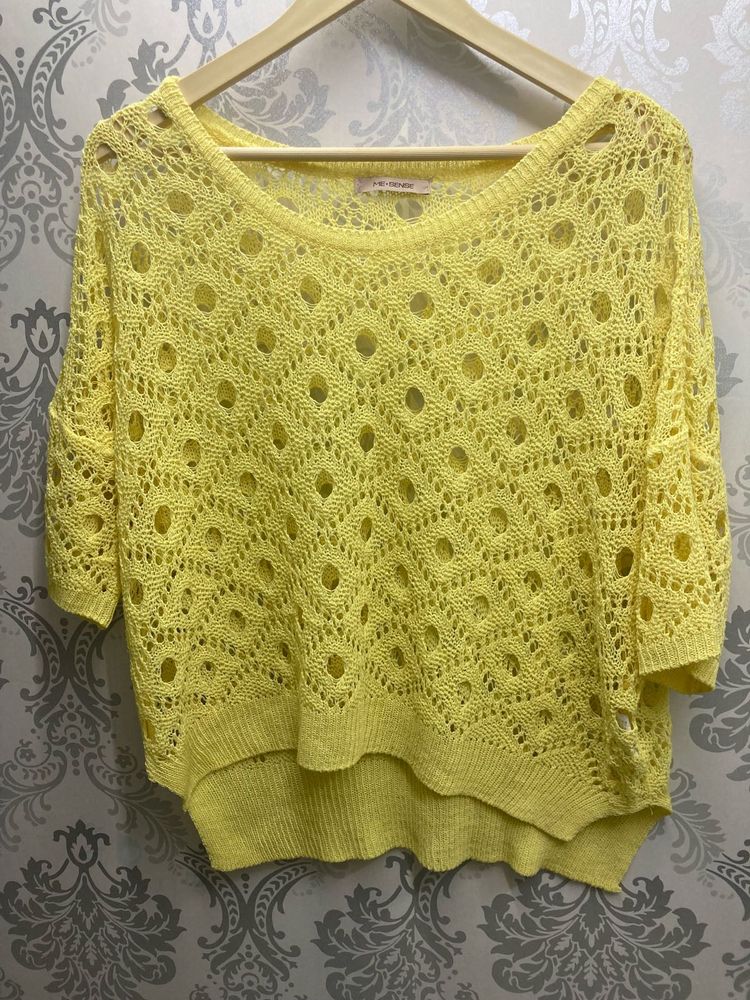 Yellow Crochet Knit Sweater