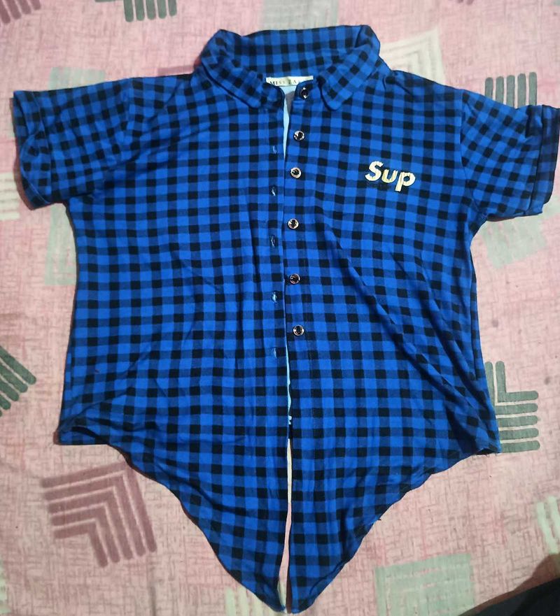 Blue Checkered "Sup" Shirt