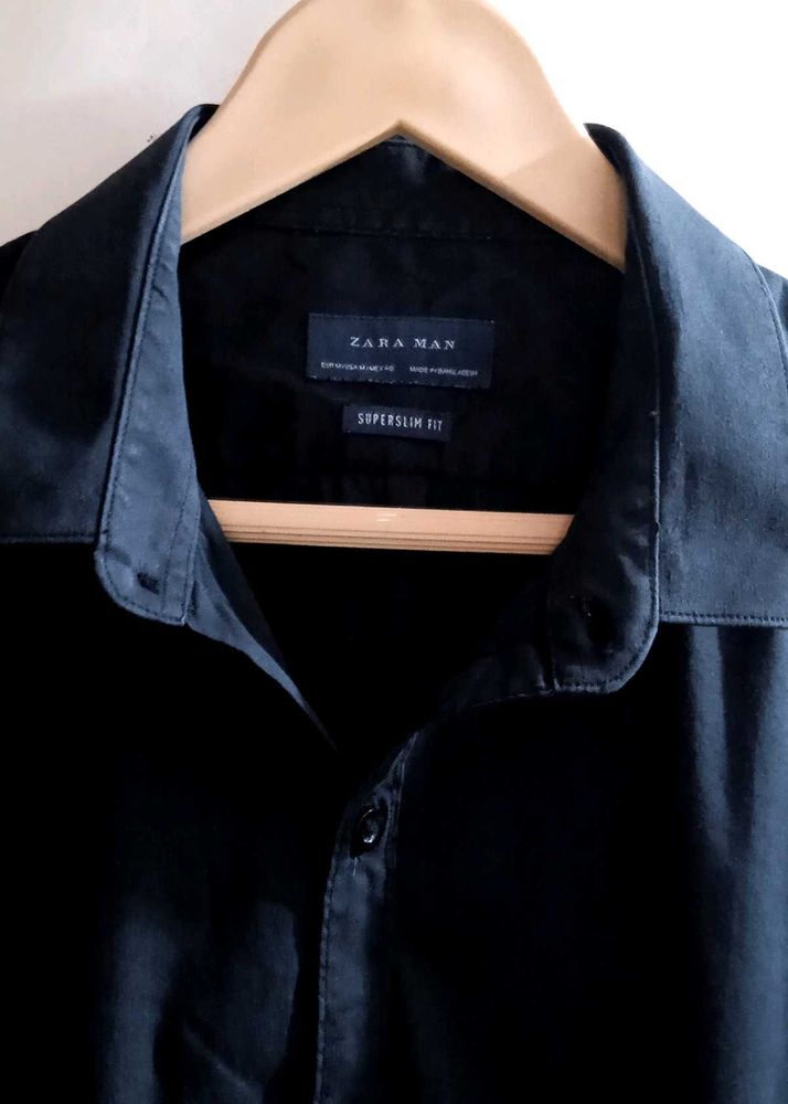 Zara Man Superslim Shirt| Black| Size -M