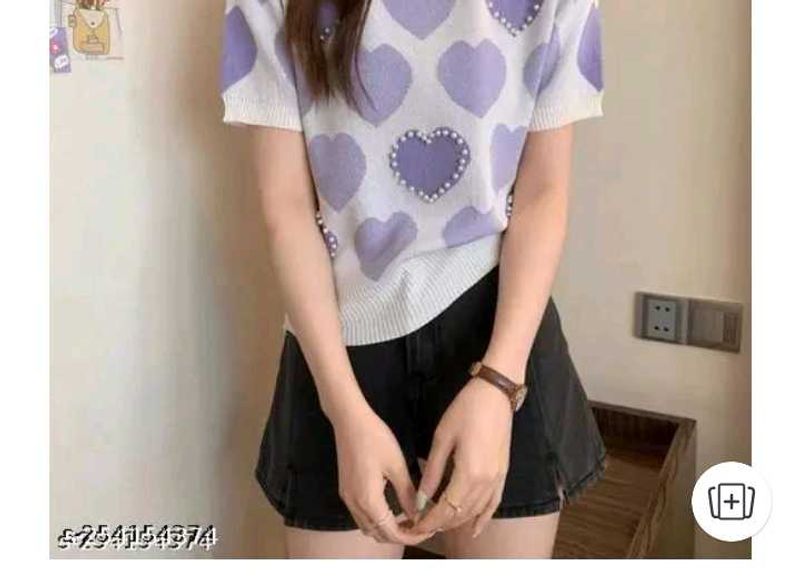 White Pearls Heart Shape  Short Sleeve Top