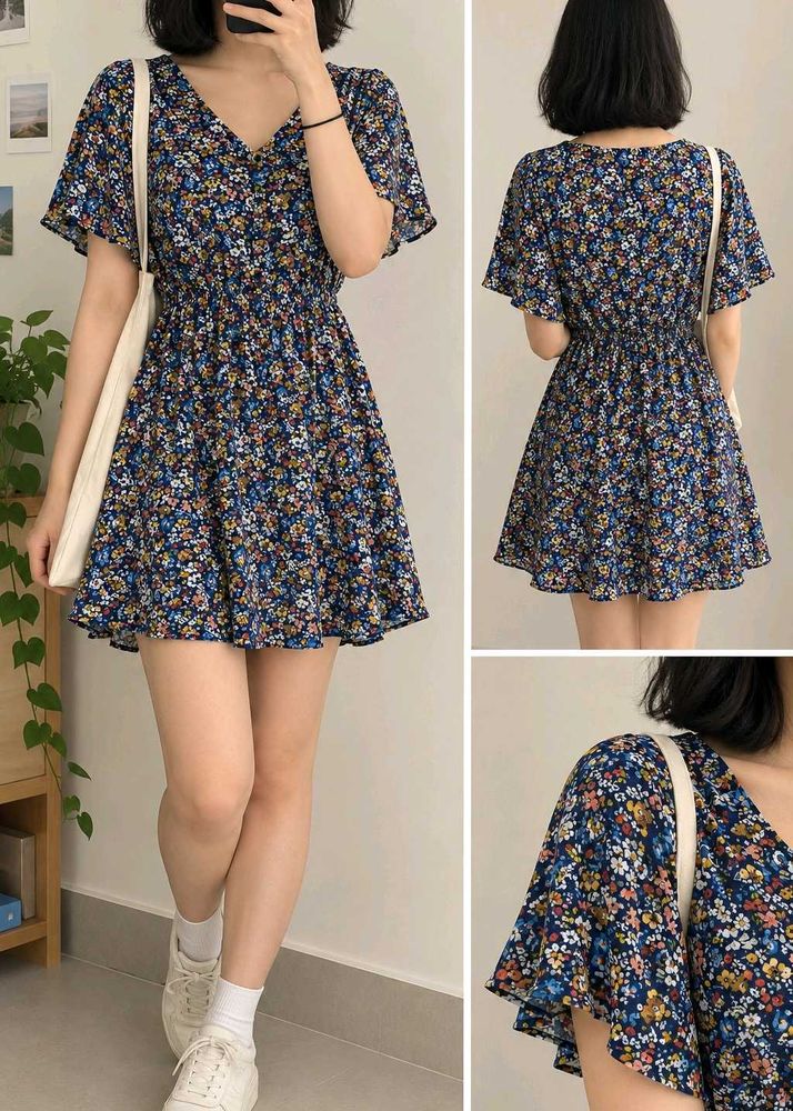 Navy Floral Print Mini Dress