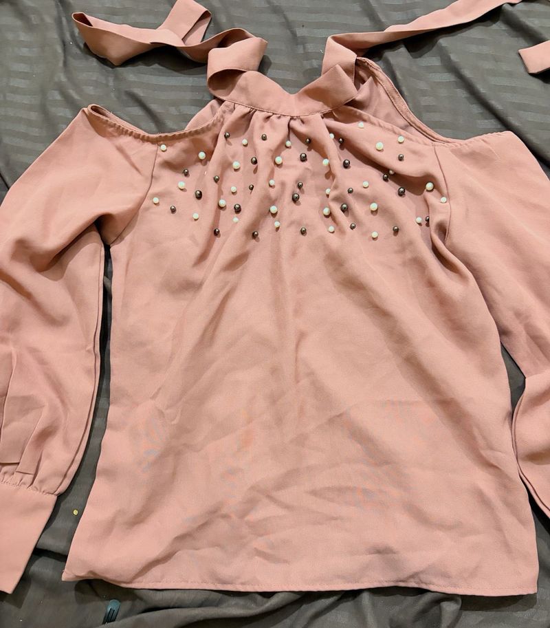 Chic Cold Shoulder Embellished Top