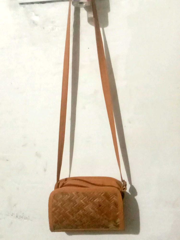 Tan Woven Crossbody Bag