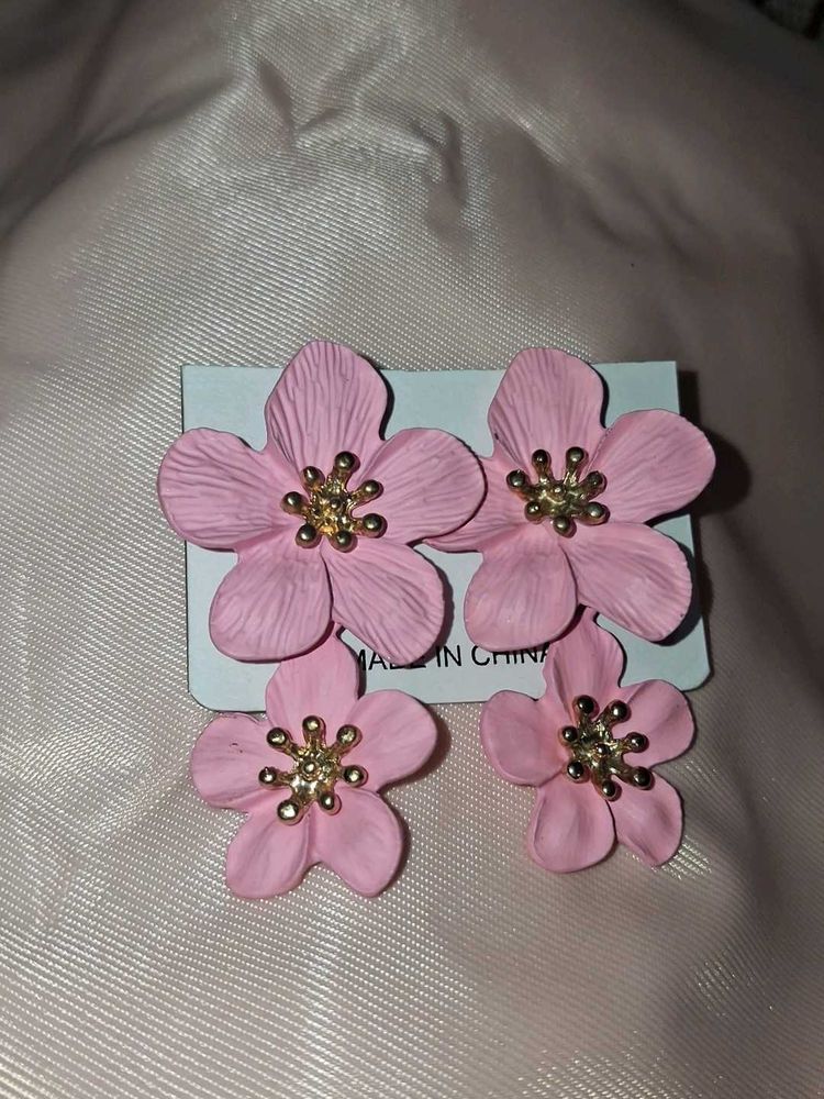 Pink Flower Drop Earrings