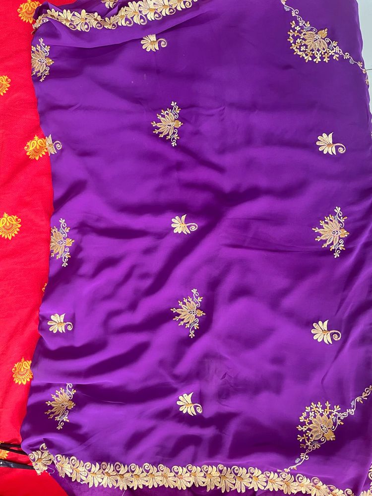 Elegant Purple Embroidered Saree With Blouse