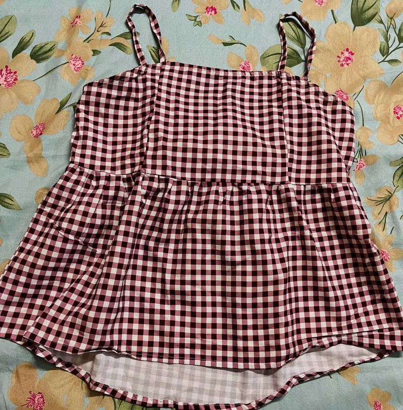 Gingham Peplum Cami Top