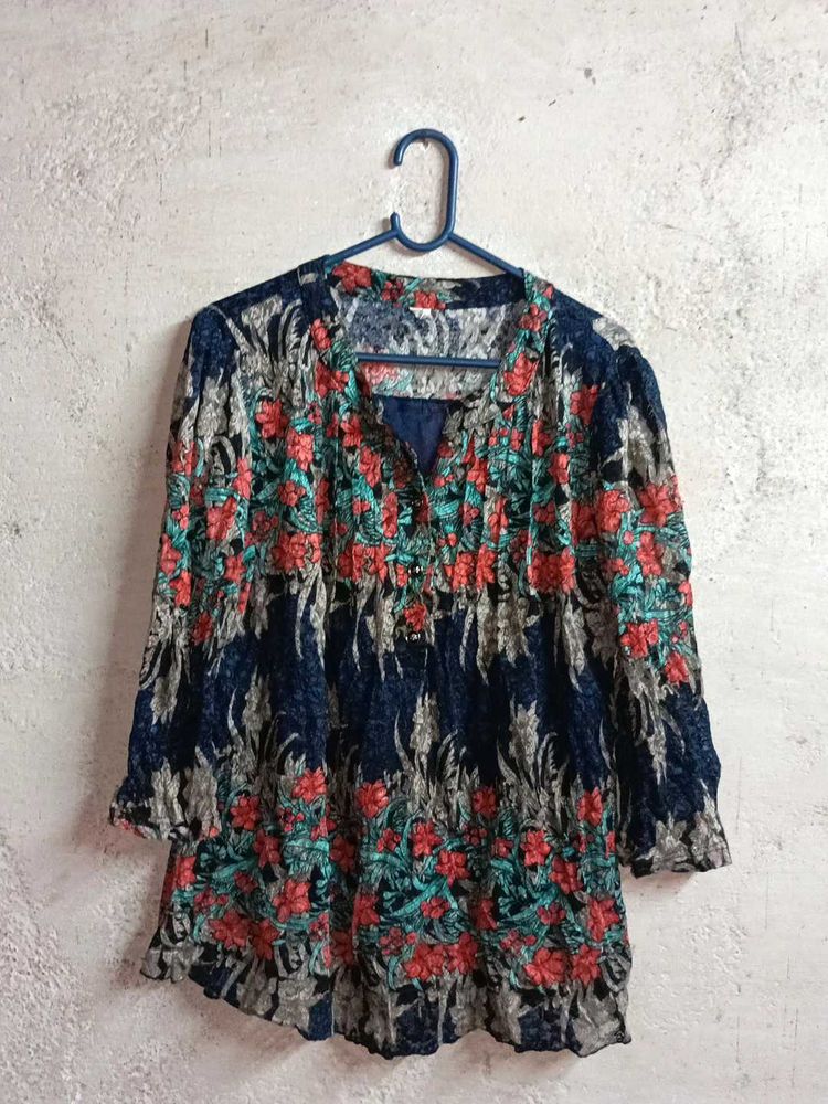 Floral Print V-Neck Blouse Multicolored