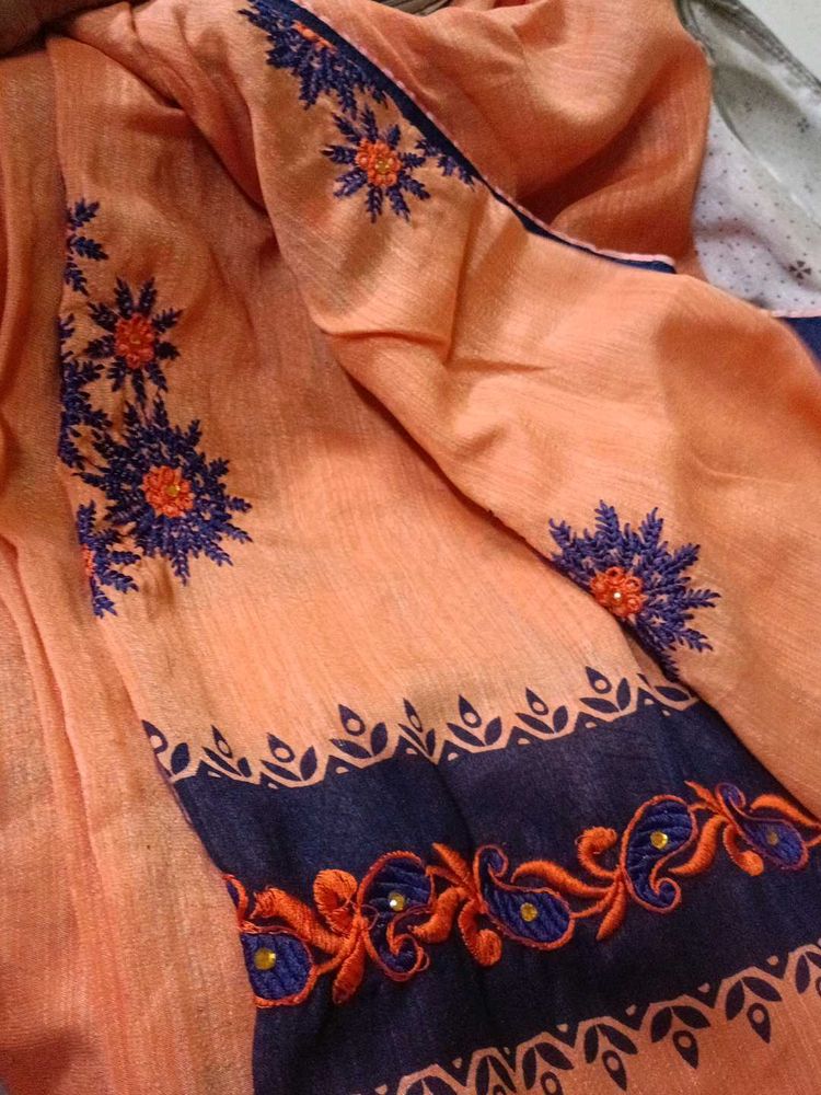 Elegant Orange Embroidered Saree