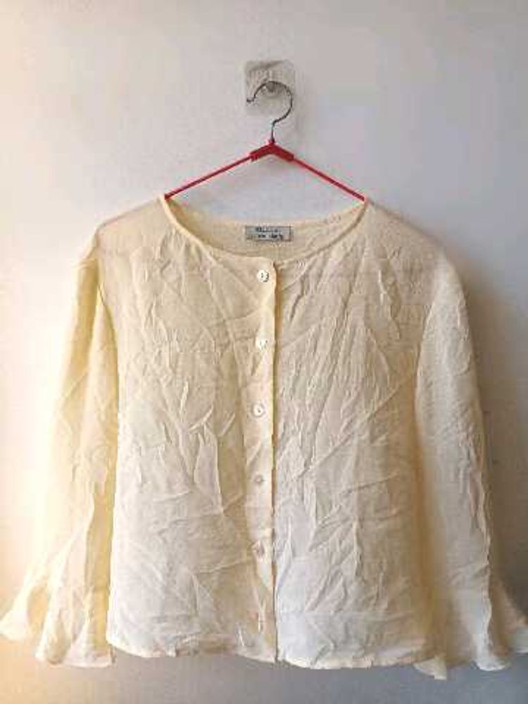 Cream Textured Button-Up Blouse