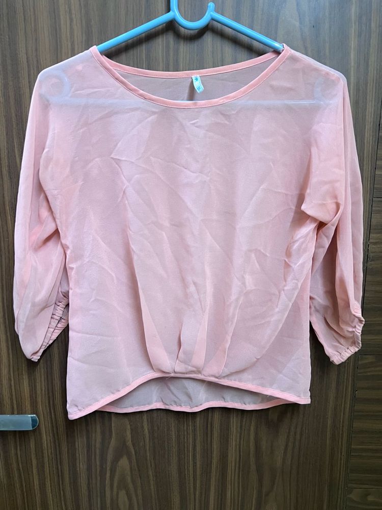 Sheer Pink 3/4 Sleeve Top