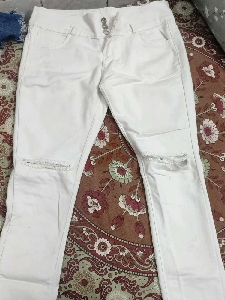 Ripped White Denim Jeans