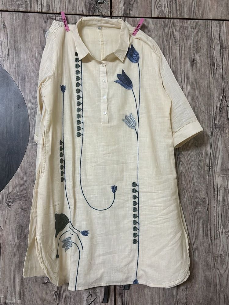 Cream Embroidered co-ord set with Flower Design