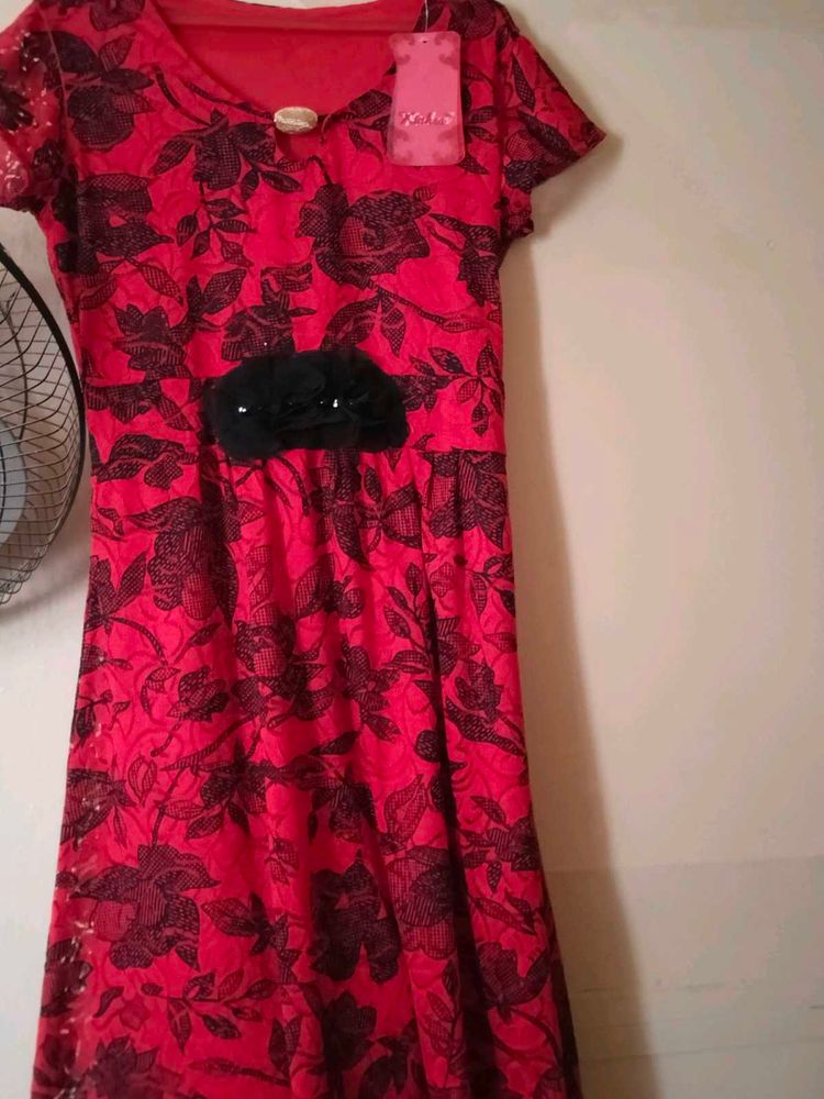 Red Floral Lace Dress