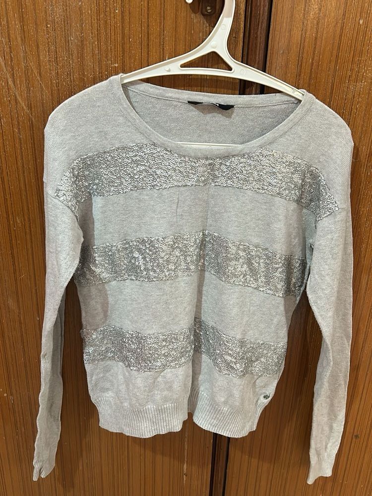 NUON Grey Sparkle Striped Sweater