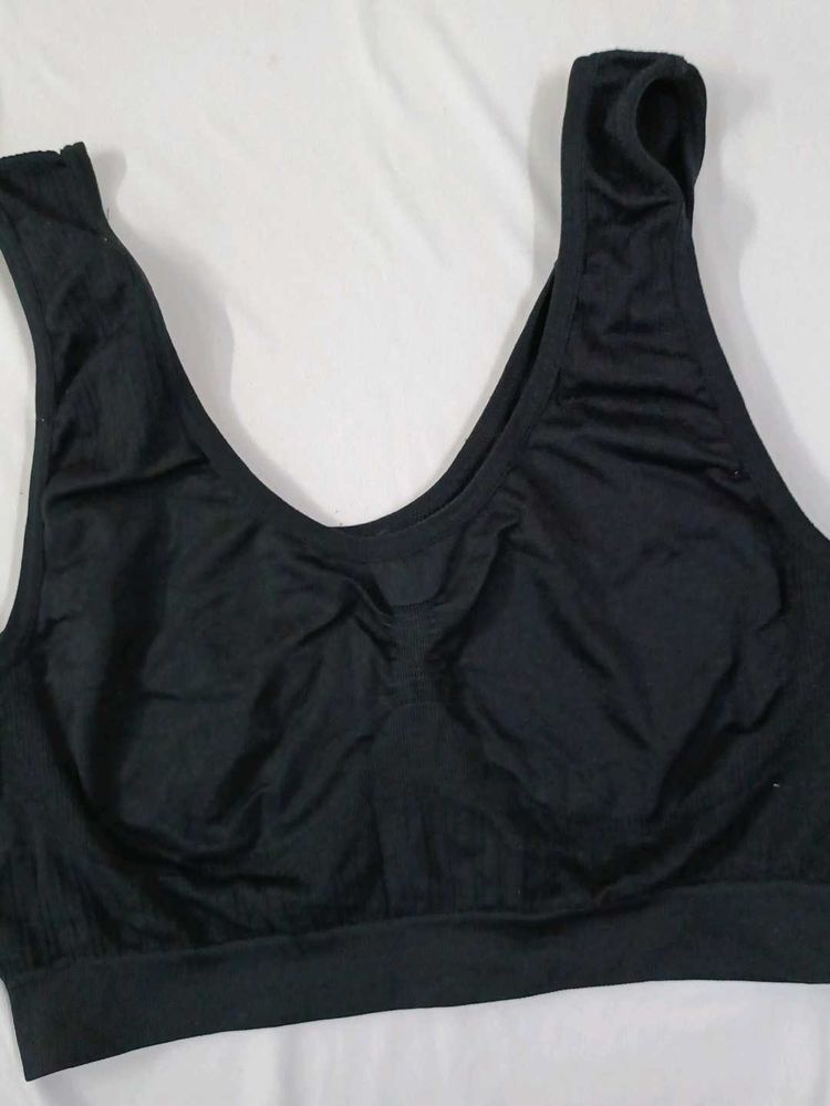 V Neck Soft Black Sports Bra
