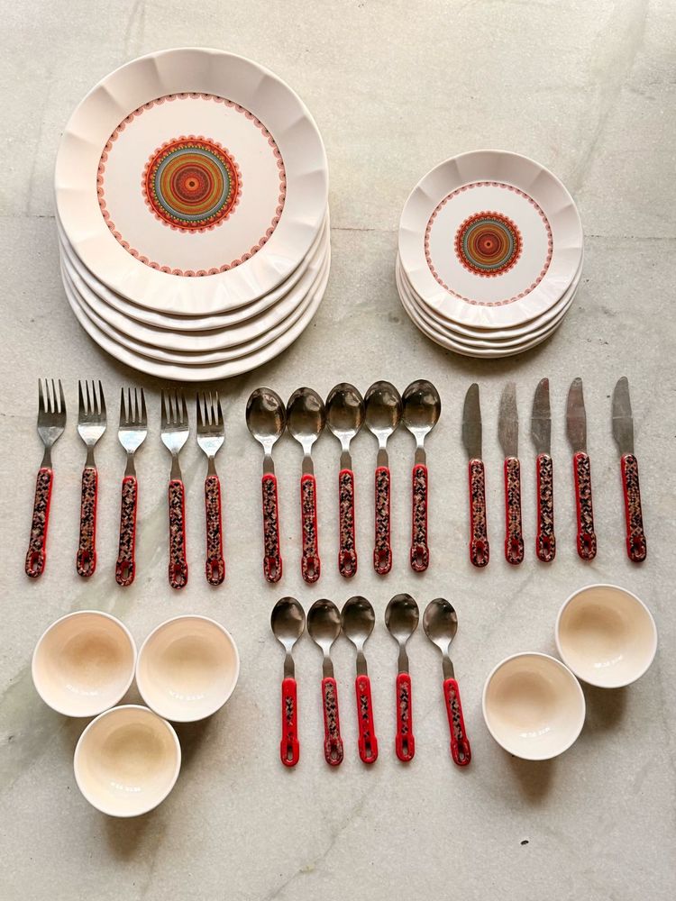 💥 Melamine,Steel Dinnerware Set 35 pieces