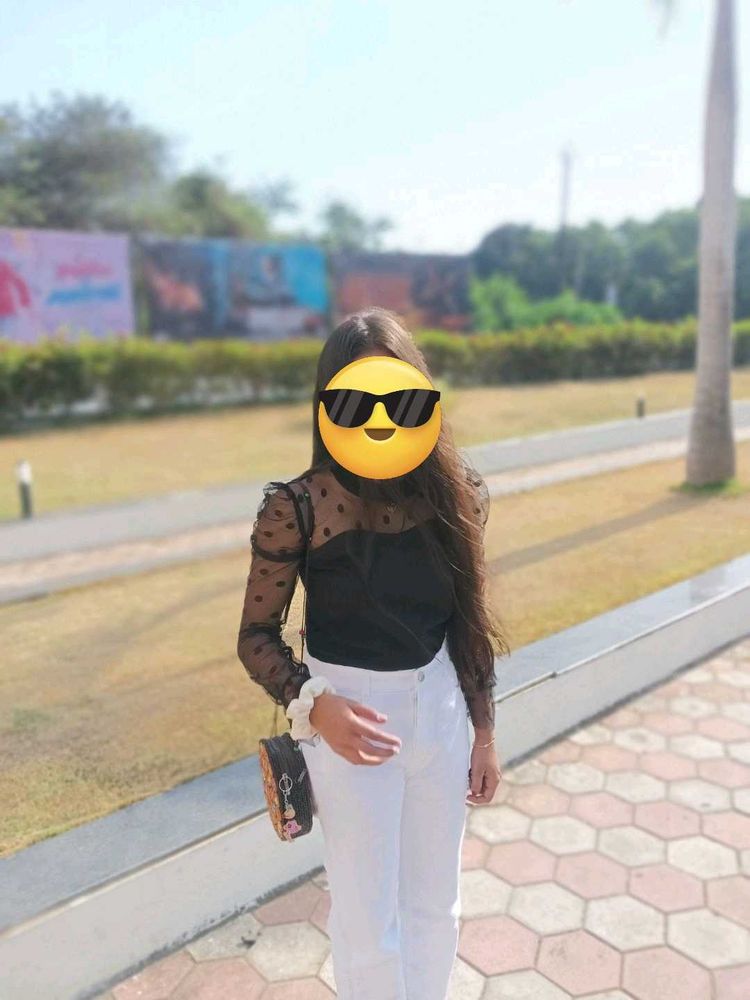 Stylish Black Sheer Dot Top