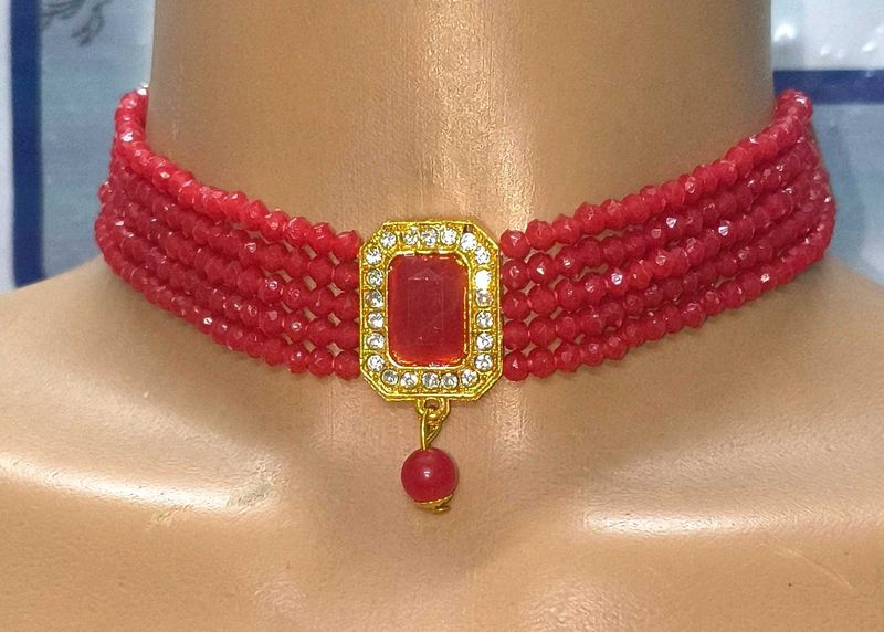 Stunning Red Beaded Choker Necklace