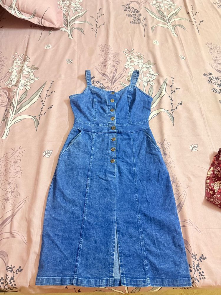 Denim Button-Front Midi Dress