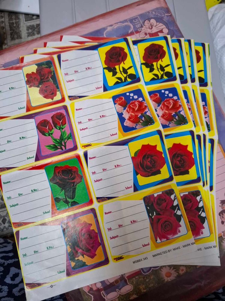 Rose Themed Name Stickers for School
