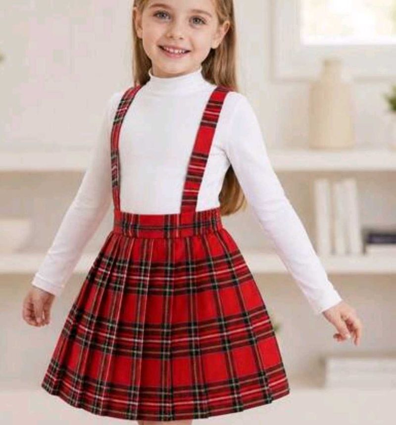 Red Plaid Skater with Suspenders Skirt