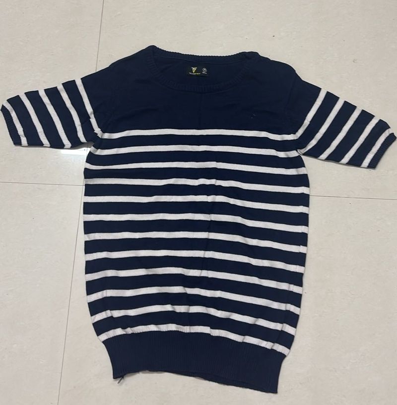 Navy &amp; White Striped Sweater