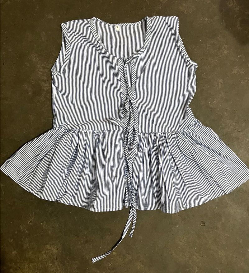 Blue Striped Peplum Top