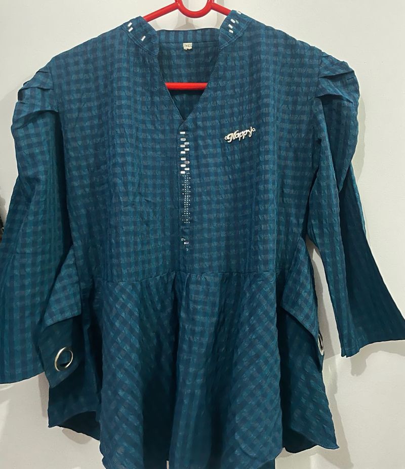 Stylish Teal Checkered Kurta