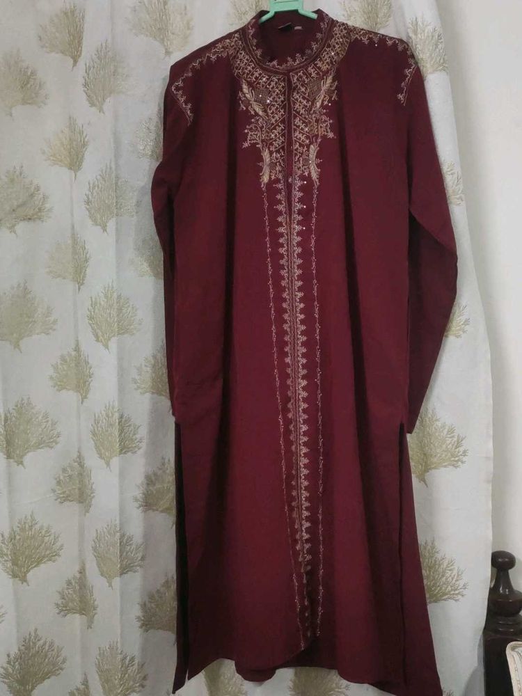 Maroon Embroidered Kurta